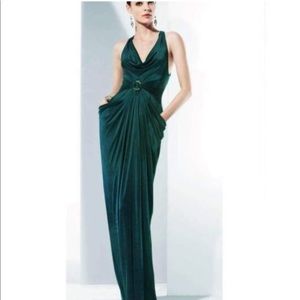 BCBGMaxAzria Teal Cowl Neck Jewel Gown